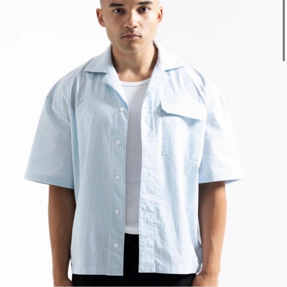 Blue Striped Shirt with Yellow Embroidery- JOHNNY BURNS